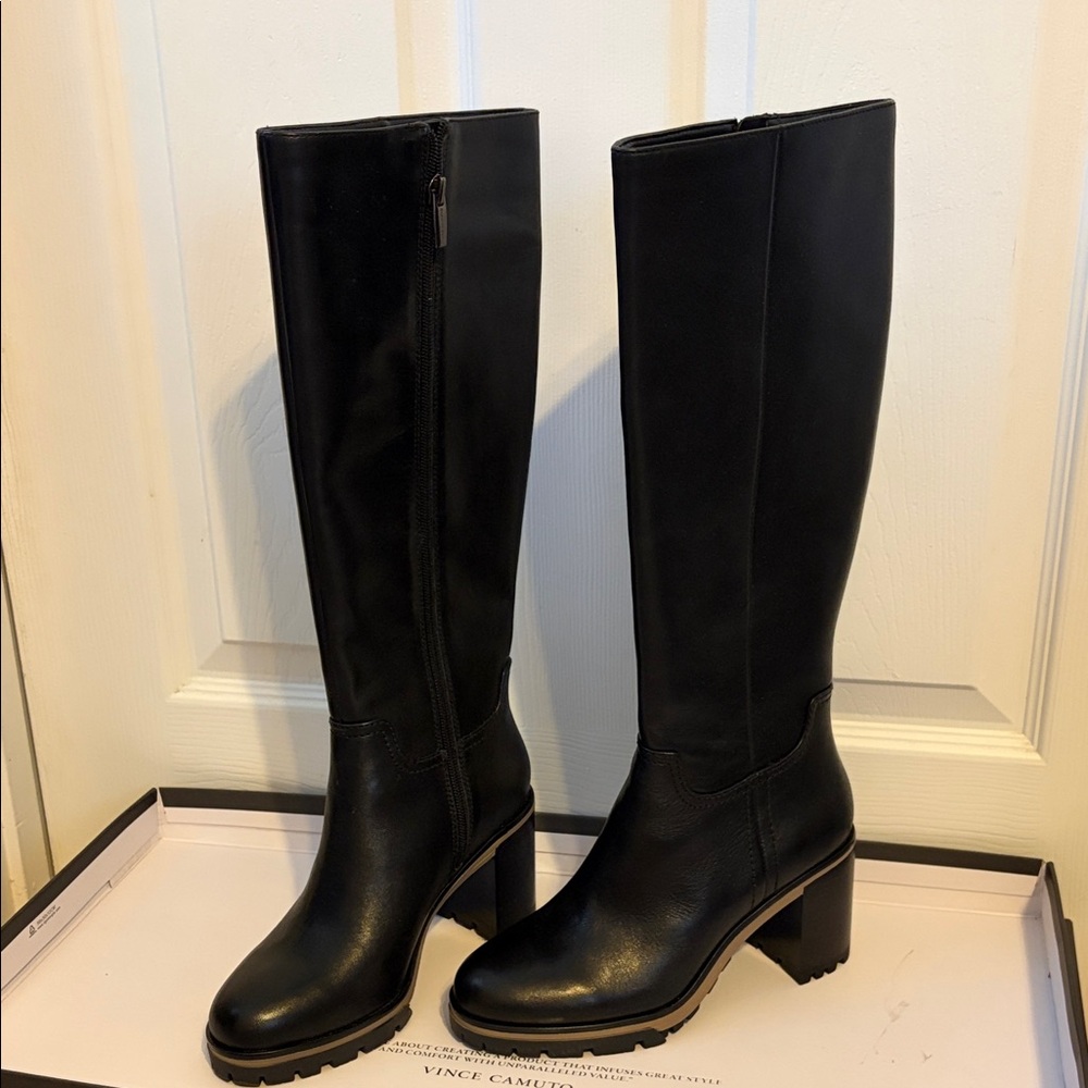 Vince Camuto Narrow calf knee-high Black Leather Block Heel boot NEW! - Picture 2 of 14